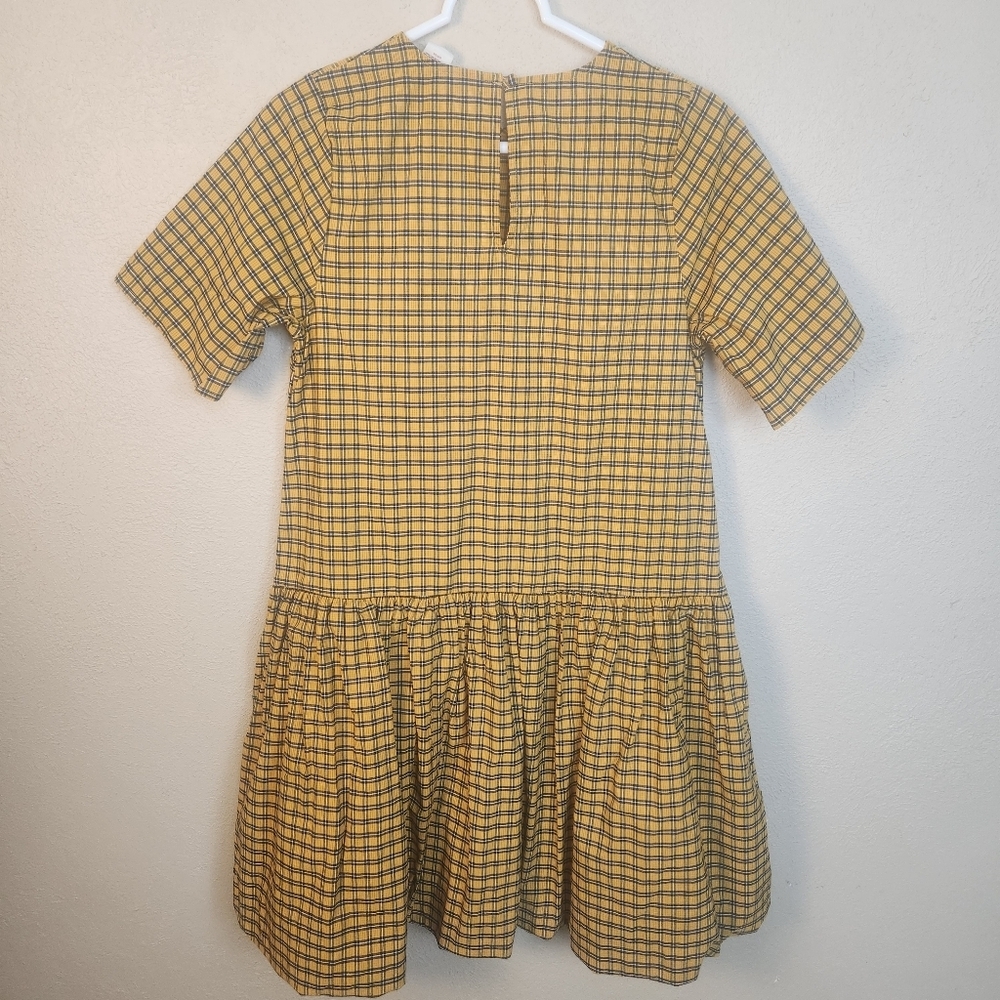 Levi's Yellow and Black Plaid Aberdeen Taffeta Drop Waist Dress Small (7672) - Picture 3 of 9